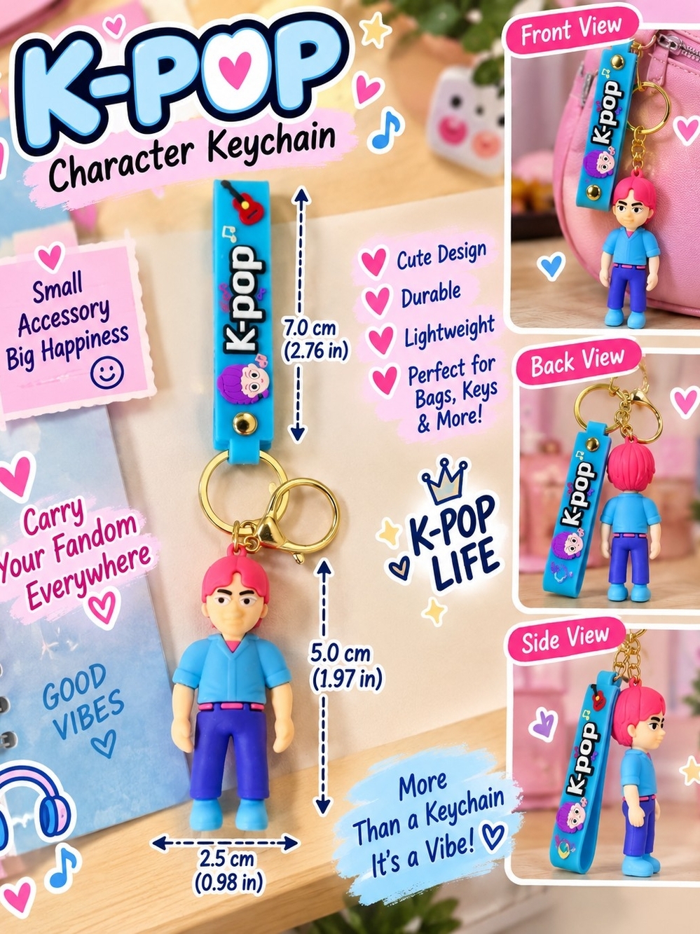 pop K-Pop Character Keychain - Blue & Pink
